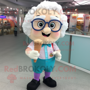 nan Ice Cream mascot costume character dressed with a Henley Tee and Reading glasses