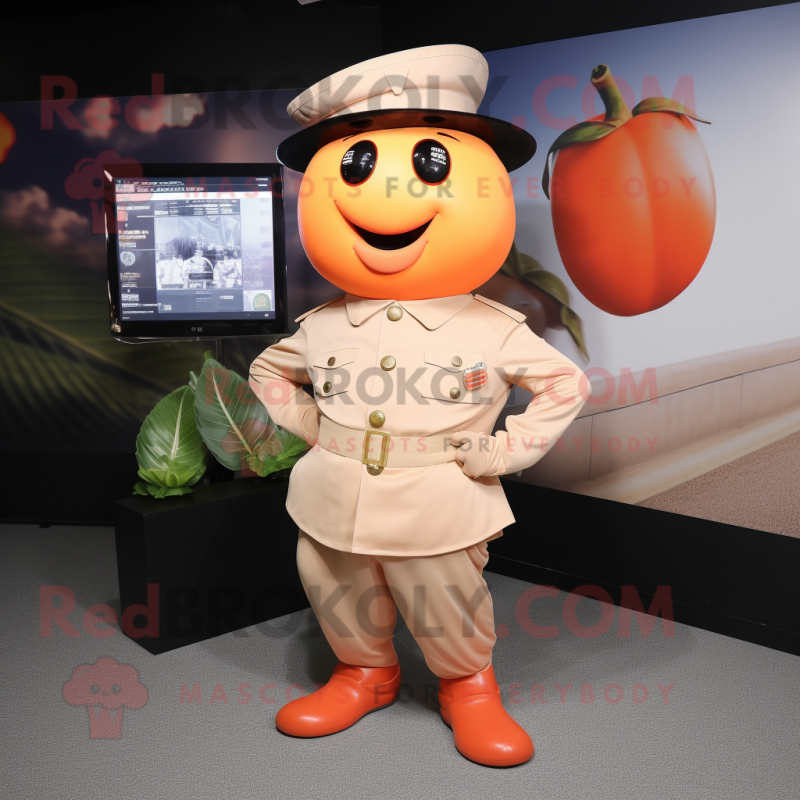 Peach Soldier mascot costume character dressed with a Chinos and Tie pins