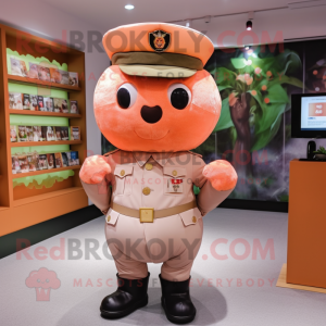 Peach Soldier mascot costume character dressed with a Chinos and Tie pins