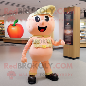 Peach Soldier mascot costume character dressed with a Chinos and Tie pins