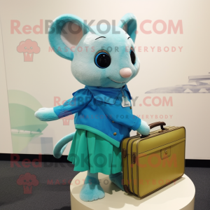 Cyan Dormouse mascot costume character dressed with a A-Line Dress and Briefcases