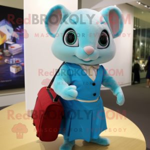 Cyan Dormouse mascot costume character dressed with a A-Line Dress and Briefcases