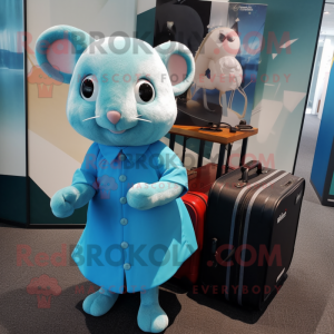 Cyan Dormouse mascot costume character dressed with a A-Line Dress and Briefcases