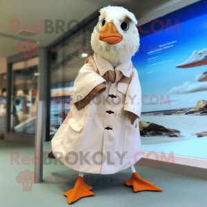 Tan Seagull mascot costume character dressed with a Coat and Anklets