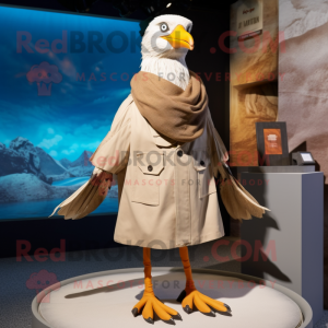 Tan Seagull mascot costume character dressed with a Coat and Anklets