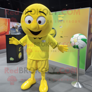Lemon Yellow Handball Ball mascot costume character dressed with a Polo Shirt and Wraps