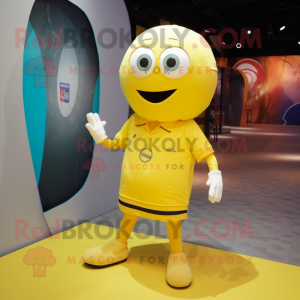 Lemon Yellow Handball Ball mascot costume character dressed with a Polo Shirt and Wraps