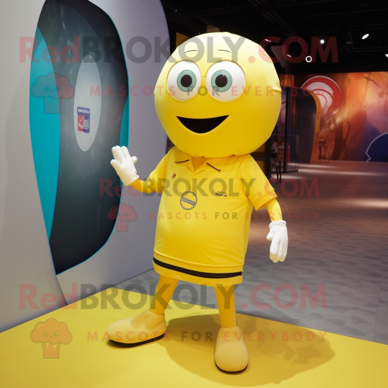 Lemon Yellow Handball Ball mascot costume character dressed with a Polo Shirt and Wraps Lemon Yellow Handball Ball mascot costume character dressed with a Polo Shirt and Wraps