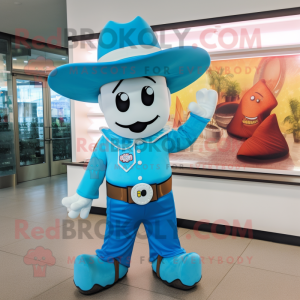 Cyan Cowboy maskot kostume...