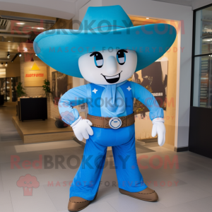 Cyan Cowboy mascot costume character dressed with a A-Line Skirt and Caps