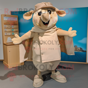 Tan Ray mascot costume character dressed with a Dungarees and Shawls