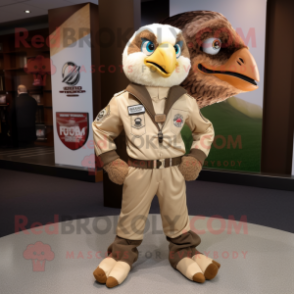 Beige Hawk mascot costume character dressed with a Bomber Jacket and Anklets