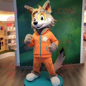 Peach Wolf mascot costume character dressed with a Sweatshirt and Shoe laces