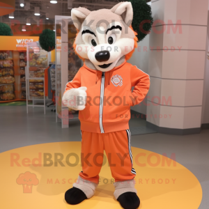 Peach Wolf mascot costume character dressed with a Sweatshirt and Shoe laces