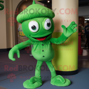 Green Medusa mascot costume character dressed with a Jeggings and Caps