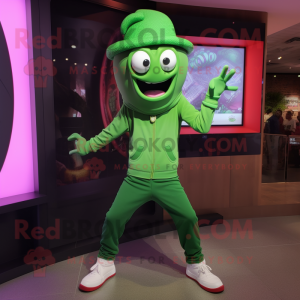 Green Medusa mascot costume character dressed with a Jeggings and Caps