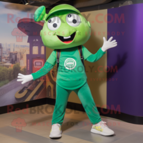 Green Medusa mascot costume character dressed with a Jeggings and Caps