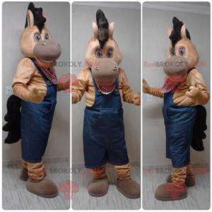 Braunes Fohlenpferdemaskottchen in Overalls - Redbrokoly.com