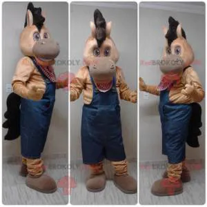 Brown foal horse mascot dressed in overalls - Redbrokoly.com