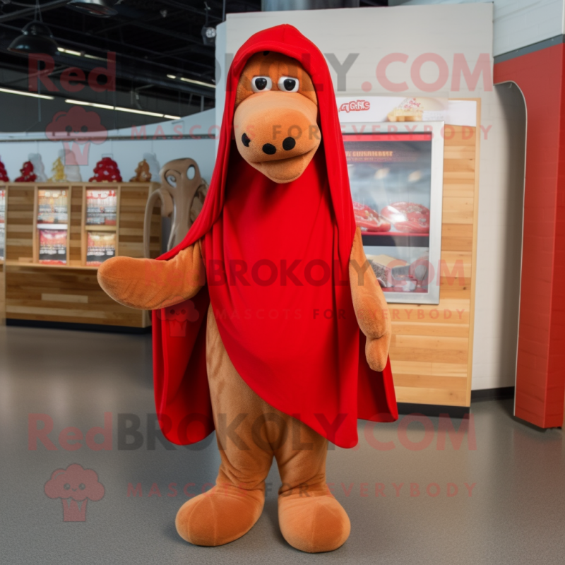 Red Hot Dogs mascot costume character dressed with a Hoodie and Shawl pins Red Hot Dogs mascot costume character dressed with a Hoodie and Shawl pins
