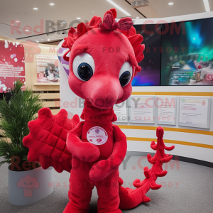 Red Seahorse mascot costume character dressed with a Romper and Hair clips