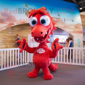 Red Seahorse mascot costume character dressed with a Romper and Hair clips