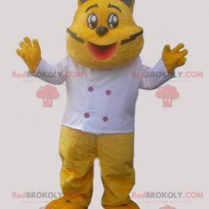 Mascotte de chat jaune en tenue de cuisinier - Redbrokoly.com