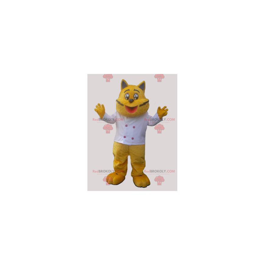 Yellow cat mascot in cook outfit - Redbrokoly.com