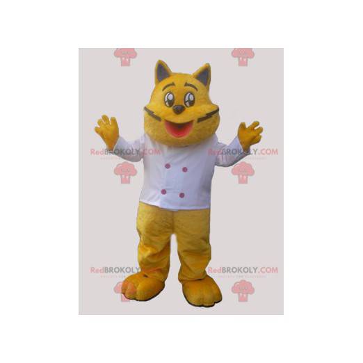 Mascotte de chat jaune en tenue de cuisinier - Redbrokoly.com