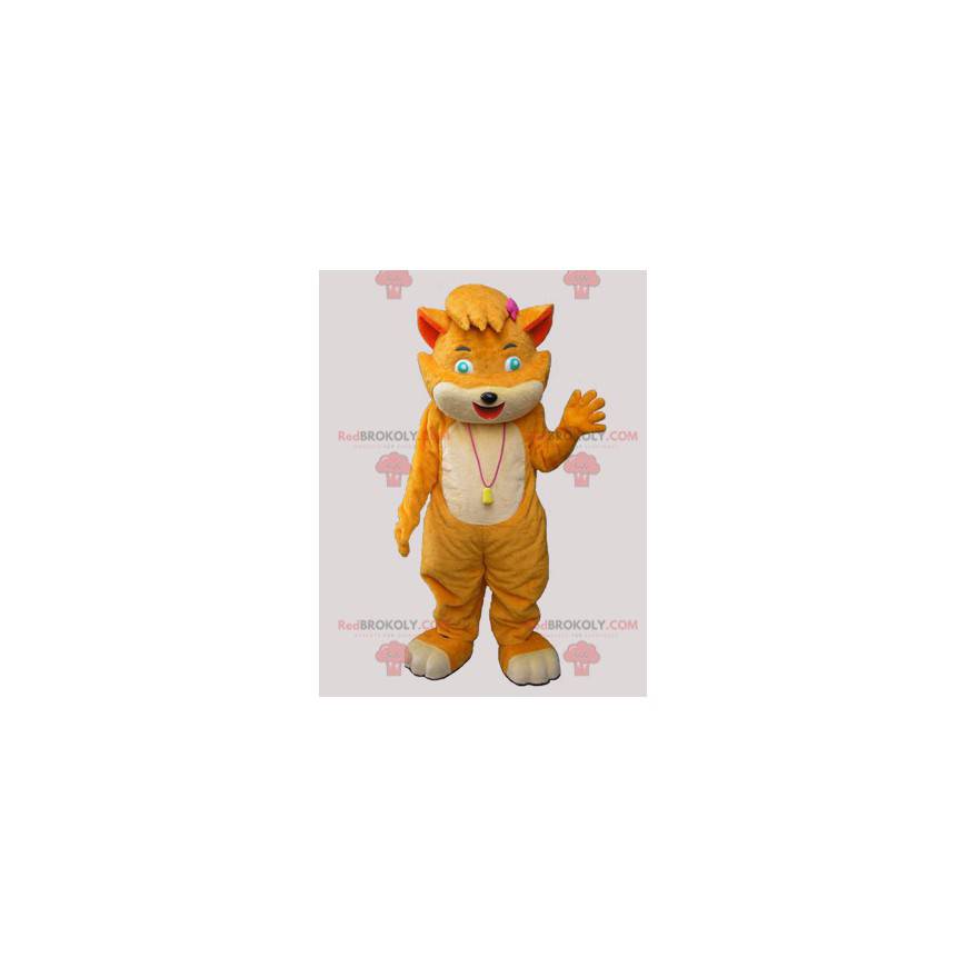 Blød og flirtende orange og beige kattemaskot - Redbrokoly.com