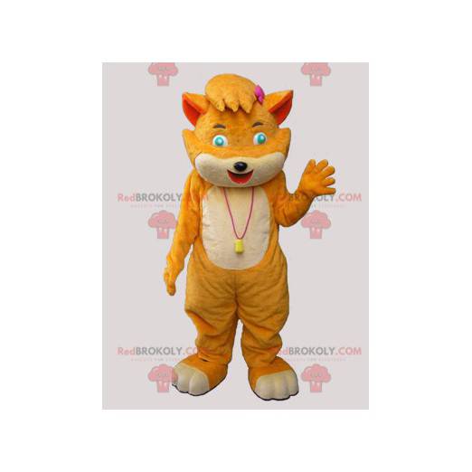 Mascote gato macio e sedutor de laranja e bege - Redbrokoly.com