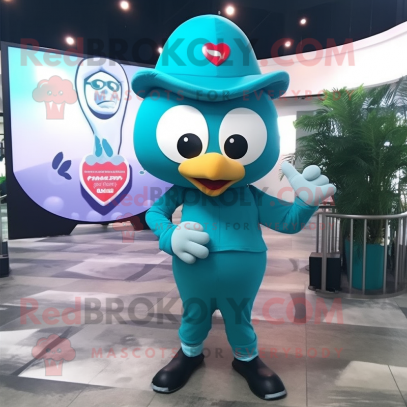 Teal Arrow Of Love mascot costume character dressed with a Long Sleeve Tee and Belts Teal Arrow Of Love mascot costume character dressed with a Long Sleeve Tee and Belts