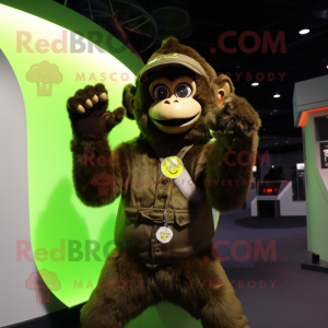 Olive Monkey mascot costume character dressed with a Suit Pants and Rings