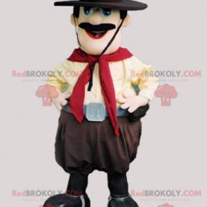 Mascotte cowboy baffuto con un cappello - Redbrokoly.com