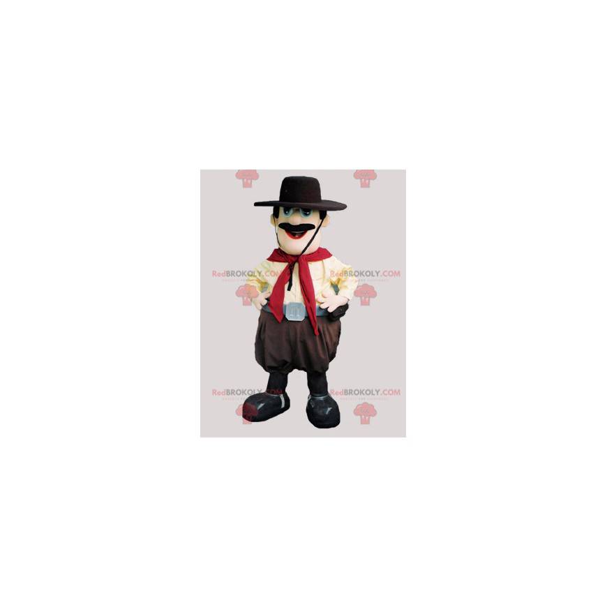 Cowboy-Maskottchen mit Schnurrbart und Hut - Redbrokoly.com
