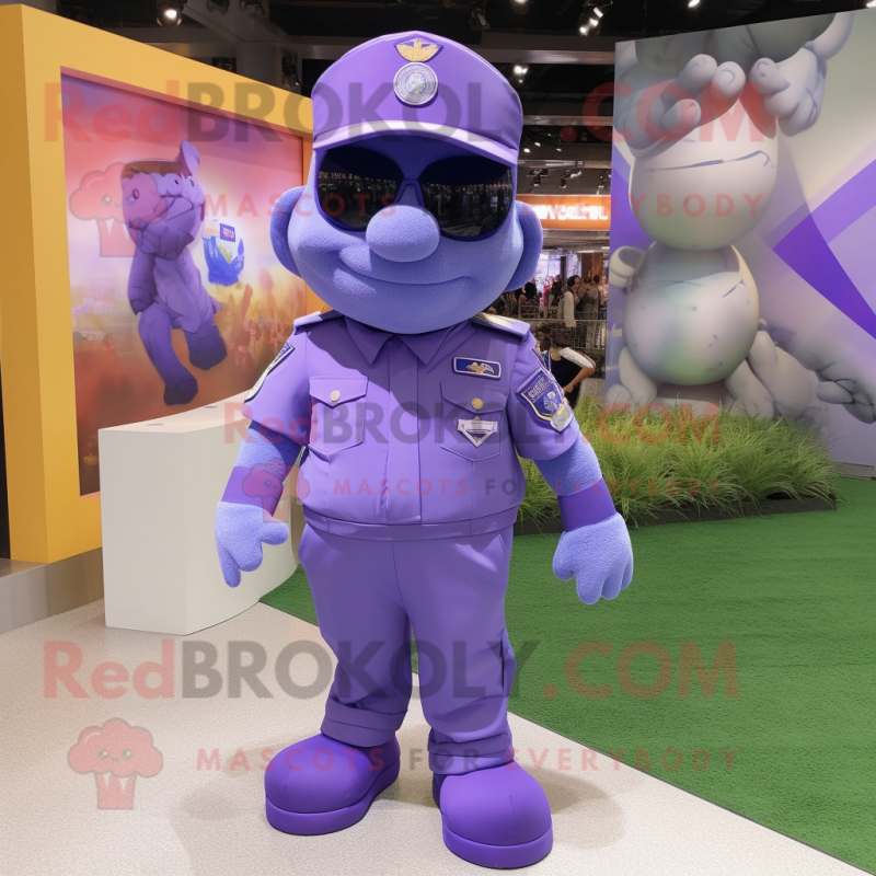 Lavender Air Force Soldier mascot costume character dressed with a Polo Tee and Necklaces Lavender Air Force Soldier mascot costume character dressed with a Polo Tee and Necklaces
