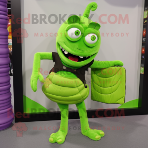 Lime Green Contortionist mascot costume character dressed with a Vest and Wallets