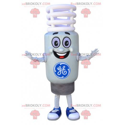 Giant and smiling white bulb mascot - Redbrokoly.com