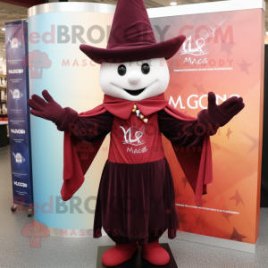 Maroon Magician mascot costume character dressed with a Cardigan and Scarf clips