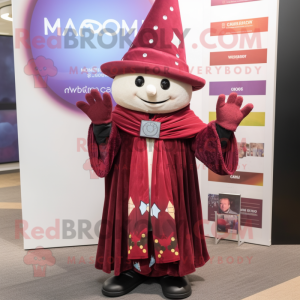 Maroon Magician mascot costume character dressed with a Cardigan and Scarf clips