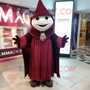 Maroon Magician mascot costume character dressed with a Cardigan and Scarf clips