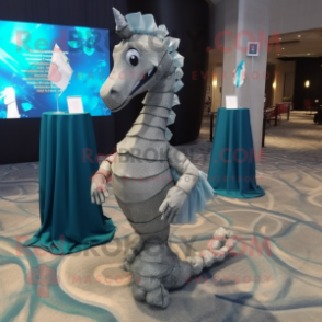 Gray Seahorse mascot costume character dressed with a Evening Gown and Pocket squares