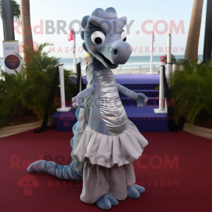 Gray Seahorse mascot costume character dressed with a Evening Gown and Pocket squares