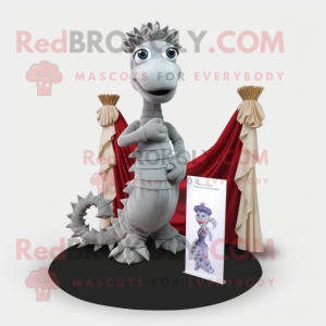Gray Seahorse mascot costume character dressed with a Evening Gown and Pocket squares