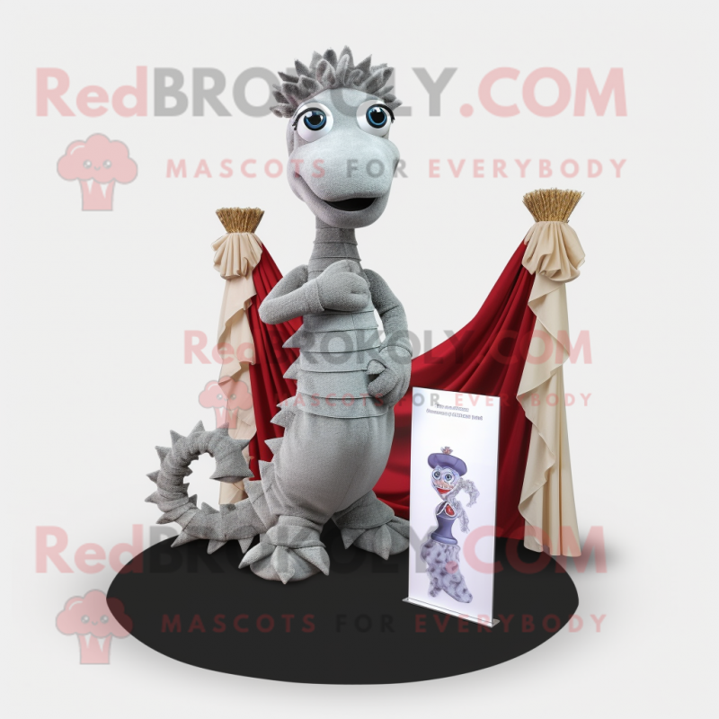 Gray Seahorse mascot costume character dressed with a Evening Gown and Pocket squares