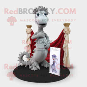 Gray Seahorse mascot costume character dressed with a Evening Gown and Pocket squares