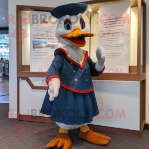 nan Muscovy Duck mascot costume character dressed with a Culottes and Ties