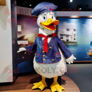 nan Muscovy Duck mascot costume character dressed with a Culottes and Ties