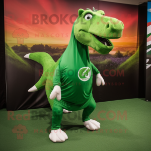 Forest Green Parasaurolophus mascot costume character dressed with a Running Shorts and Scarves