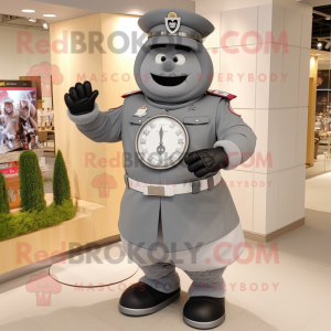 Gray Soldier mascot costume character dressed with a Circle Skirt and Bracelet watches